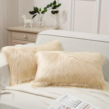 Faux Fur Throw Pillow Covers Pack of 2 – Luxury Soft Fluffy Decorative Cushion Covers for Couch Bed Sofa, Pet Friendly, Zipper Closure