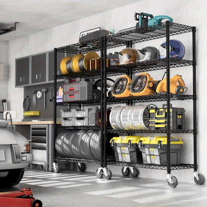 Metal Storage Shelving Unit Adjustable 4 5 Tier Steel Shelf Rack for Garage Kitchen Pantry Workshop Black Chrome MZG
