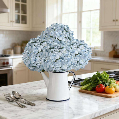 Artificial Hydrangea Flower Stems, 20-Piece 16-Inch Silk-Labeled Set in Blue or White with Green Stems