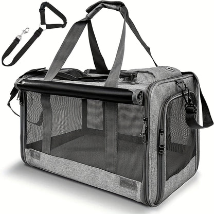 Airline Approved Soft Sided Pet Carrier – Durable Breathable Foldable Travel Bag with Pet Harness Included