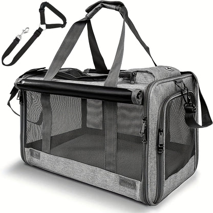 Foldable Pet Carrier Tote with Wide Mesh Panels, Zippered Access, Top Handles and Detachable Shoulder Strap