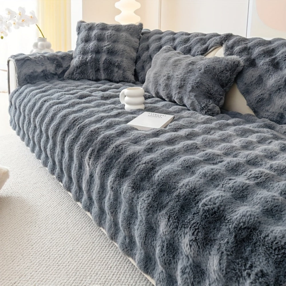 Sofa Cover Thick Faux Rabbit Plush Panels with Backing Detail for Seat, Armrest, Backrest or Pillowcase