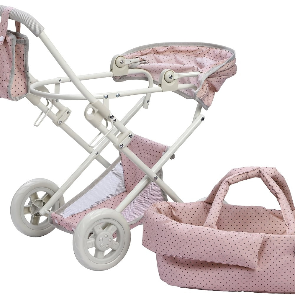 3-in-1 Baby Doll Stroller Set Pink Foldable Pram with Bassinet & Carry Bag with the Listed Color, Size or Set Options for Everyday Use
