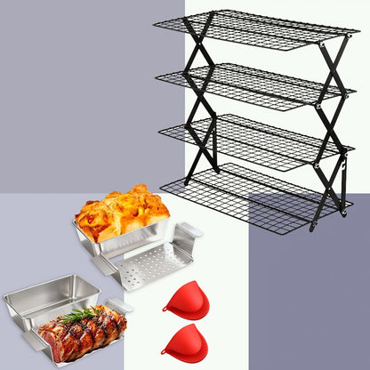 4-Tier Collapsible Cooling Rack Set with Muffin Cups – Metal Wire Baking Rack for Cookies Cakes for Grilling, Camping and Outdoor Meals