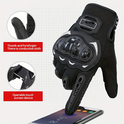 Motorcycle Gloves with Hard Knuckle Protection, Touchscreen-Compatible Full Finger Anti-Slip Riding Gloves