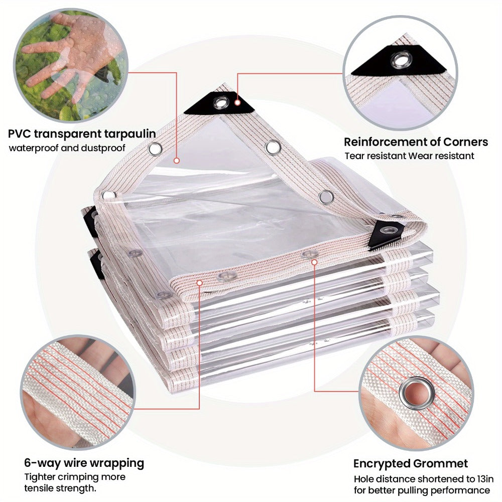 Clear Tarp Transparent PE Tarpaulin with Grommets, Rainproof Cover for Porch Canopy Henhouse Plant Camping & Outdoor Garden