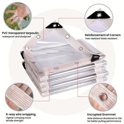 Clear Tarp Transparent PE Tarpaulin with Grommets, Rainproof Cover for Porch Canopy Henhouse Plant Camping & Outdoor Garden