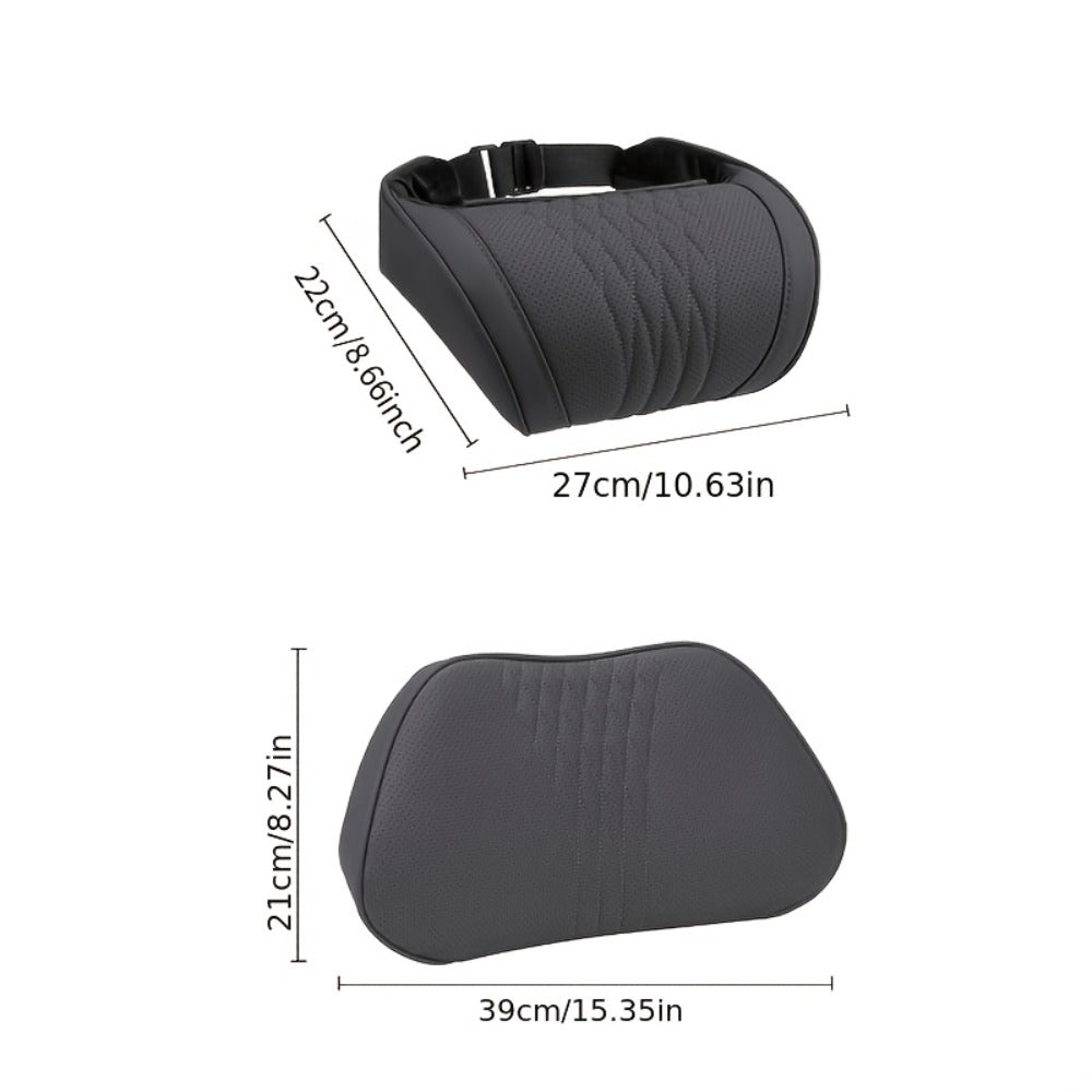 Car Neck Pillow Nappa Leather Headrest – Memory Foam Lumbar Support with Embroidery, All-Season Universal Car Interior Accessory
