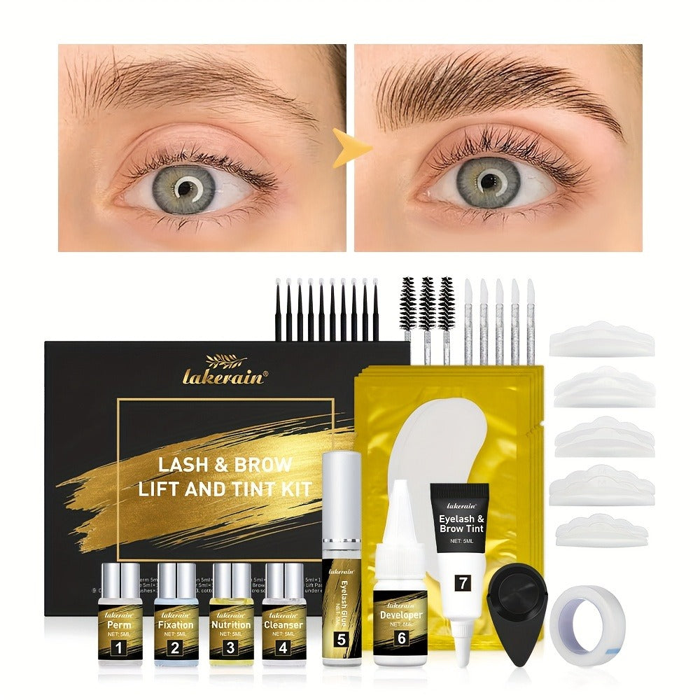Lash Lift Kit & Brow Lamination Tint Set, 2-in-1 Eyelash Perm & Eyebrow Lamination with Black Brown Tint Dye