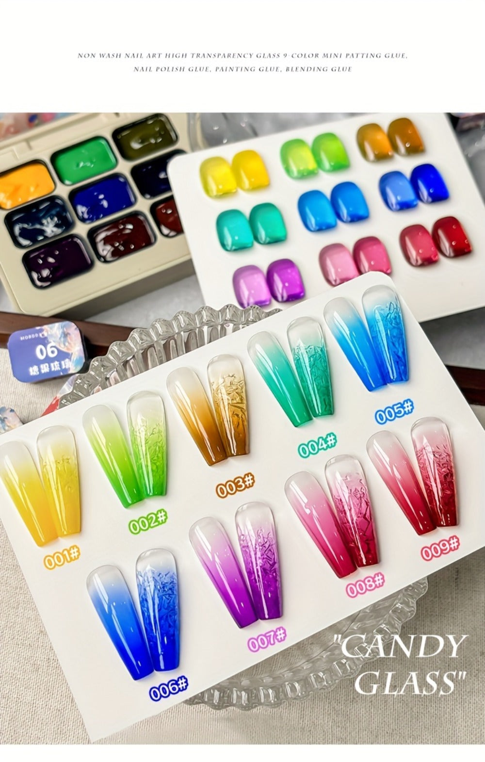 Gel Nail Polish 9-Color Candy-Glass Set with Translucent Gradient Finish and Fall-Winter Shade Palette for Nail Art
