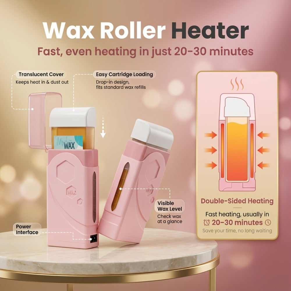 Roll On Wax Kit 105 Piece Complete Home Waxing Set – 2 Roll On Wax Rollers, Wax Warmer, 100 Waxing Strips, Lavender Oil & Pre-Post Spray