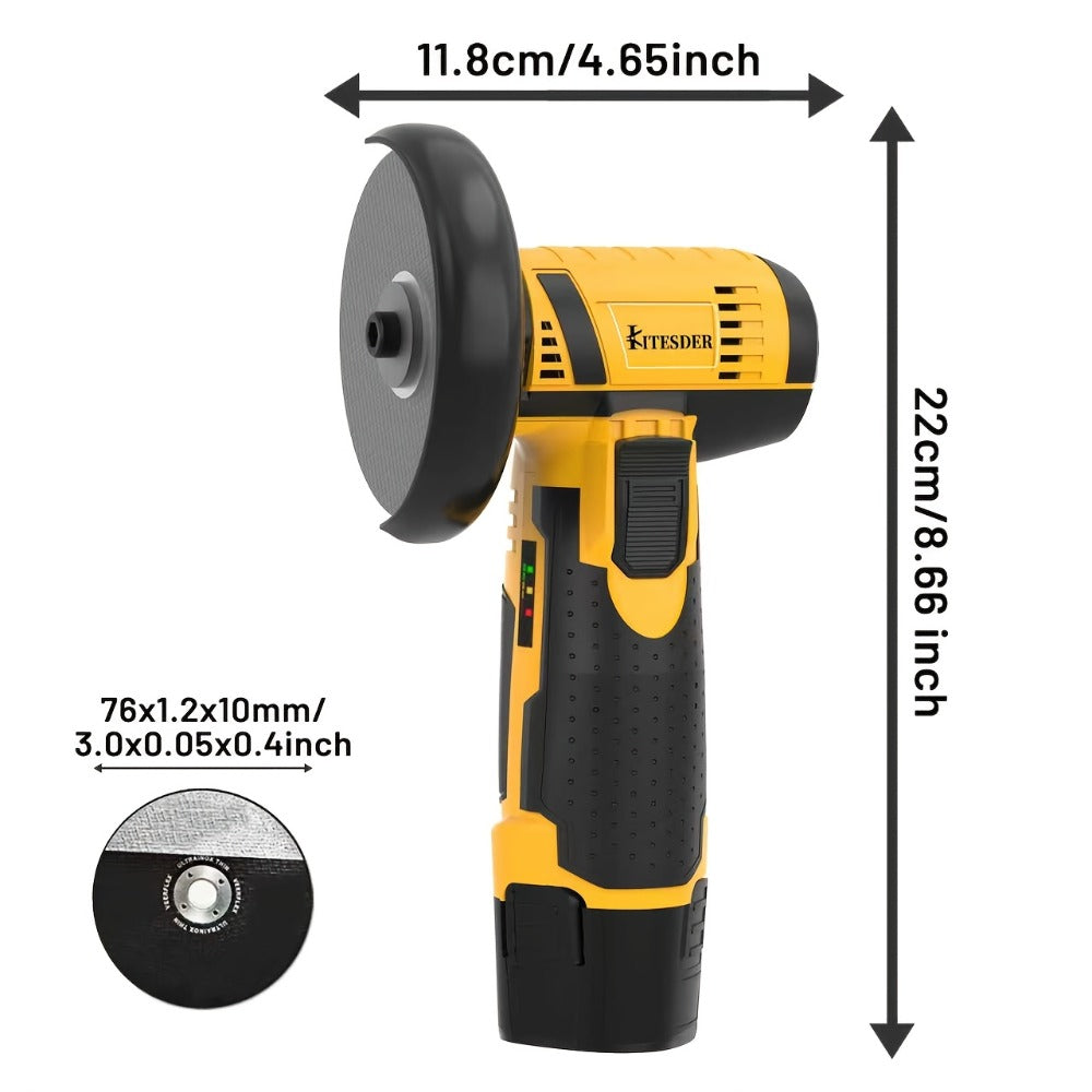12V Cordless Angle Grinder - 19500 RPM Electric Sander & Polisher for Metal, Wood & Home, Multi-Function Grinding Tool