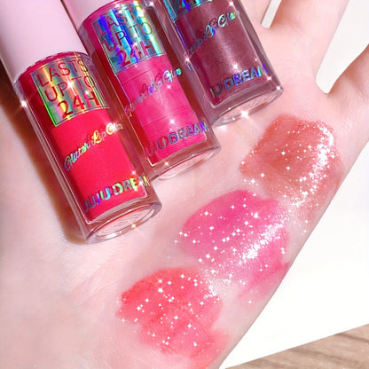 24H Waterproof Glitter Lip Gloss & Lip Stain Set 3PCS, Lip Oil Formula, for Makeup, Travel and Everyday Vanity Use
