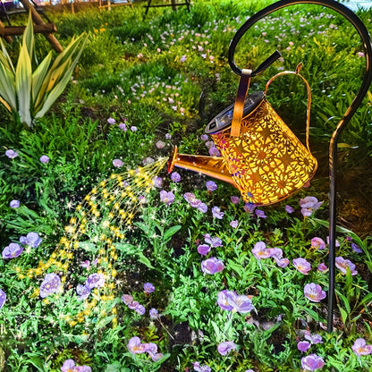 Solar Garden Light Watering Can Stake with Warm White Cascading LEDs, IP44 Rating and Hanging Bracket