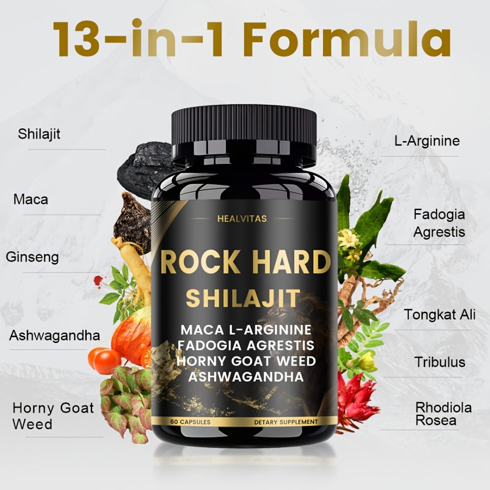 Shilajit Ashwagandha Capsules with Taurine, Ginseng & Turmeric, 5-in-1 Natural Energy, Mood, Nerve & Antioxidant Support