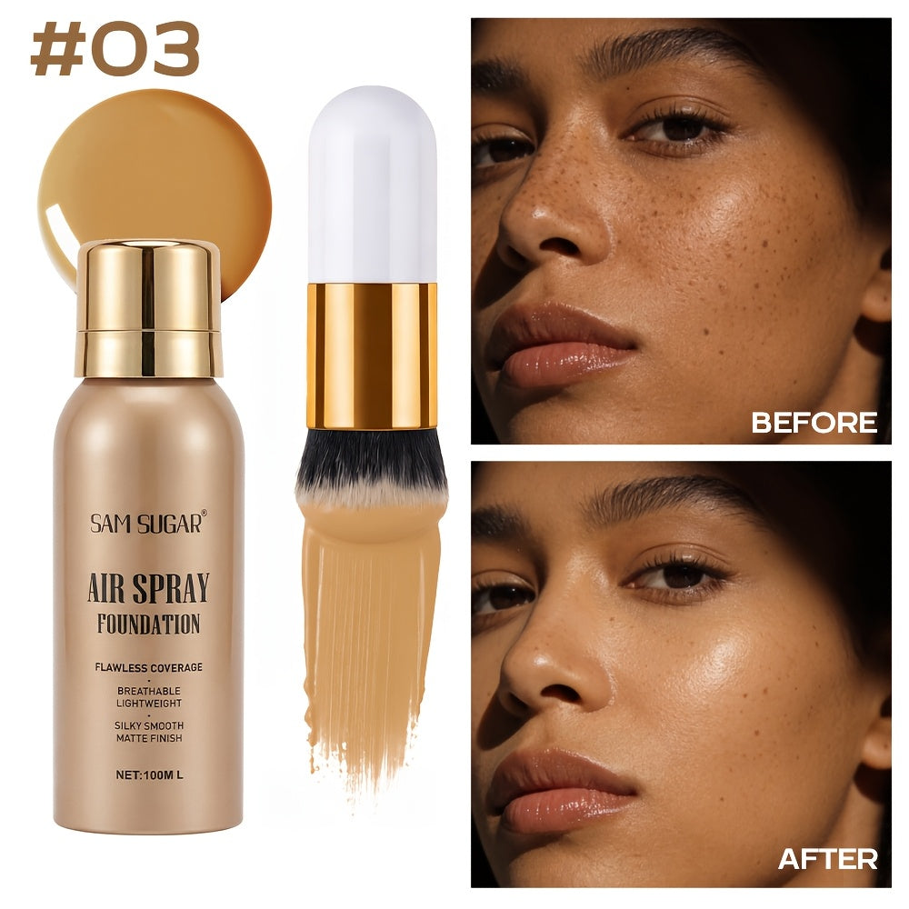 Waterproof Matte Foundation Spray Powder with Brush Set for Women – Sweat-Proof Long-Lasting Full Face Coverage Natural Finish Oil Control