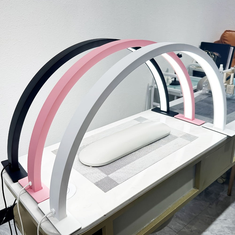 Nail Studio Lamp 29-Inch LED Half-Moon Desk Light with Three Color Temperatures and Adjustable Brightness for Nail Work