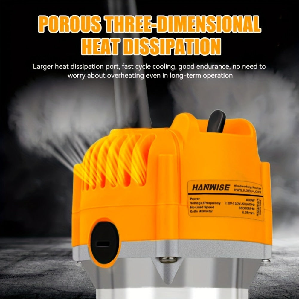 Wood Router 800W 35000 RPM Compact Electric Router Tool, 15-Piece 1/4" Bit Set for DIY Woodworking