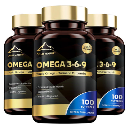 Omega 3 6 9 Supplement Softgels with Flaxseed, Fish Oil & Turmeric, Heart, Brain, Liver & Skin Support for Women & Men