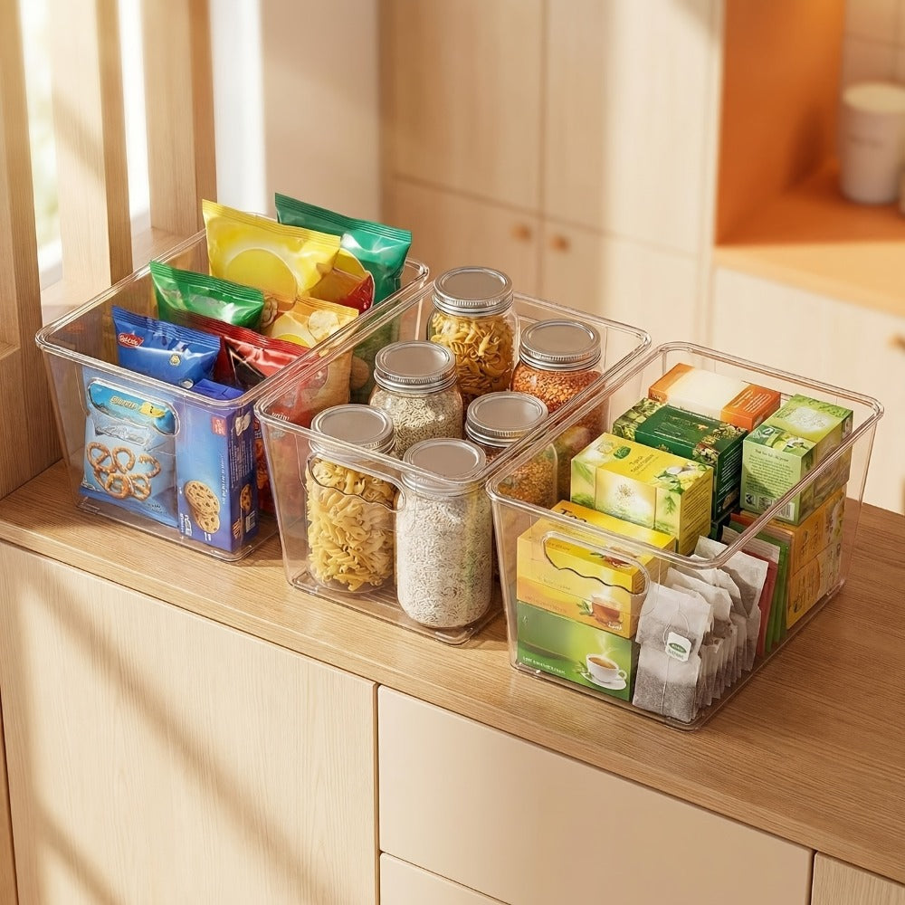 Clear Stackable Storage Bin Set with Six 10 x 6 x 5-Inch Containers, Matching Lids and Side Handles