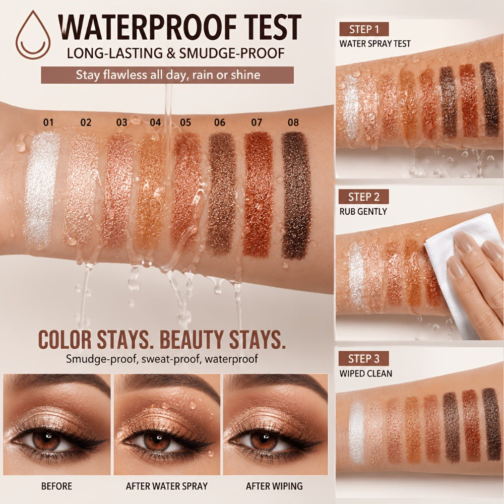 Waterproof Eyeshadow Stick Set 8 Piece, Shimmer, Pearlescent & Matte Eye Shadow Pencils, Creamy Blendable Formula