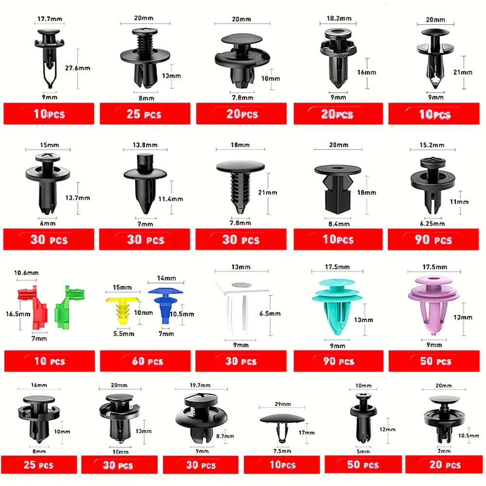 Car Body Clips Fasteners Assortment Kit 735/740pcs – 23 Sizes Nylon Bumper Fender Rivets with Zip Ties & Fastener Remover Tool