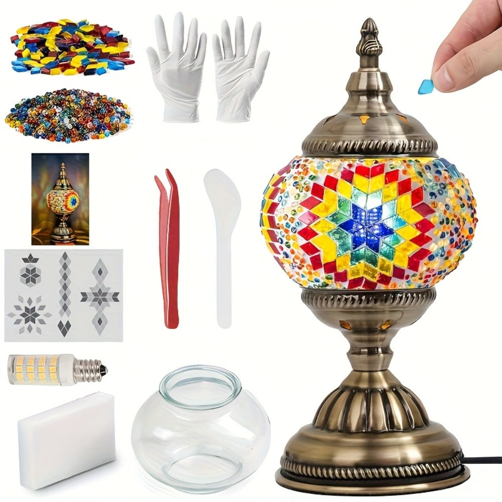 Moroccan Table Lamp Handmade DIY Turkish Lamp Dimmable Glass Metal Brass Bohemian Bedside for Entryways, Bedrooms and Living Spaces
