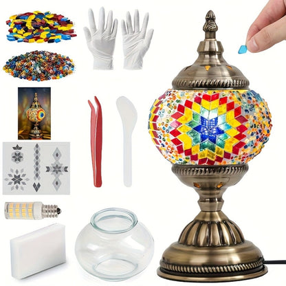 Moroccan Table Lamp Handmade DIY Turkish Lamp Dimmable Glass Metal Brass Bohemian Bedside for Entryways, Bedrooms and Living Spaces
