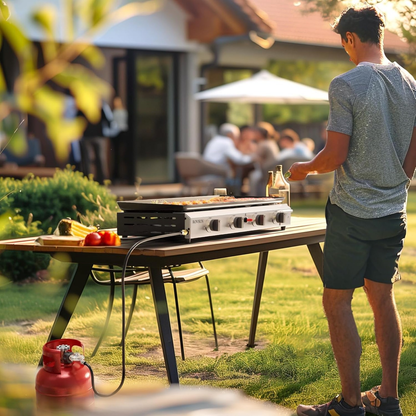 Flat Top Griddle Propane Tabletop 2 or 4 Burner, 20000 BTU Portable Gas Grill with Nonstick Enamel Tray