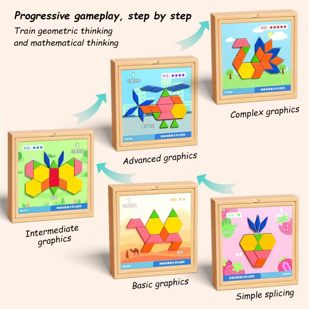 Magnetic Wooden Puzzle Board for Kids, 128/180/220/280 PCS Geometric Shape Recognition & Logical Thinking Toy