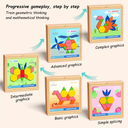 Magnetic Wooden Puzzle Board for Kids, 128/180/220/280 PCS Geometric Shape Recognition & Logical Thinking Toy