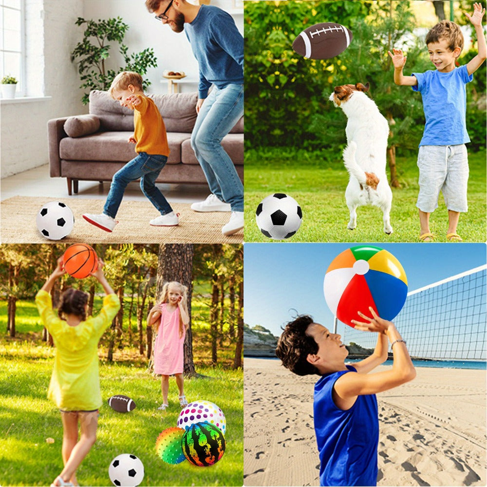 Kids Playground Ball Set 7-Pack with Air Pump, 10.6 Inch Outdoor Ball Plus 6-Inch Basketball Football Rugby