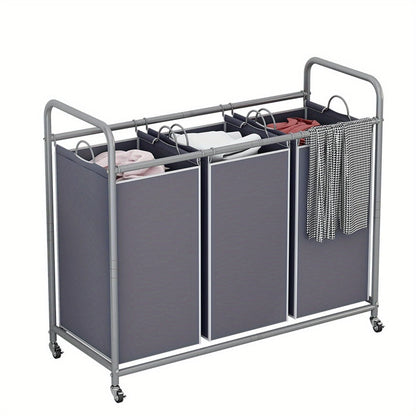 3-Bag Laundry Sorter Cart 63.4 Gallon, Rolling Hamper with Lockable Wheels & Removable Bags