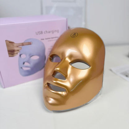 LED Light Therapy Facial Beauty Device - 7 Color Photon Skin Rejuvenation Face Care Tool, USB Powered Wrinkle Acne Treatment Home Spa