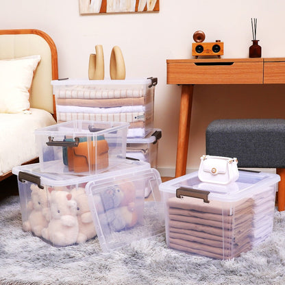 Clear Plastic Storage Bins with Lids 6 Pack Stackable Storage Containers with Snap-Tight Locks for Home, Office, Garage & Basement