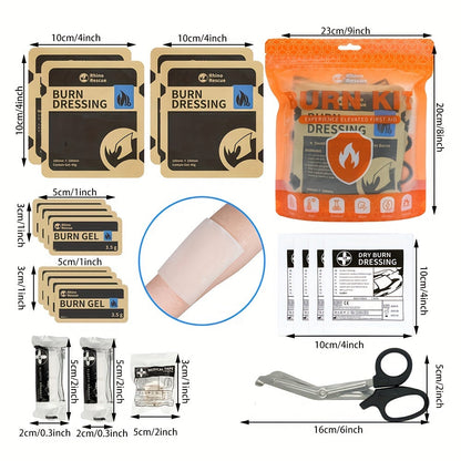 RHINO RESCUE Burn Dressing First Aid Kit with 20 Labeled Supplies in an Orange Zipper Pouch