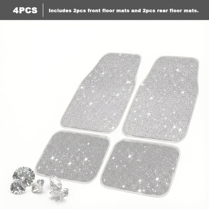 Crystal Bling Car Floor Mats for Women – Sparkling Diamond & Flash Glitter Universal Non-Slip Waterproof Auto Floor Pads