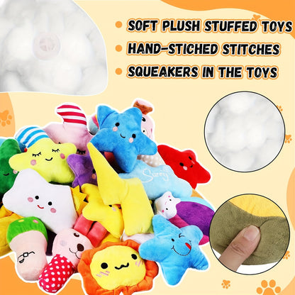 Puppy Chew Toys, Squeaky Plush Dog Toys 80pcs Bulk Set – Colorful Fruit & Animal Shaped Stuffed Toys for Small Medium Dogs