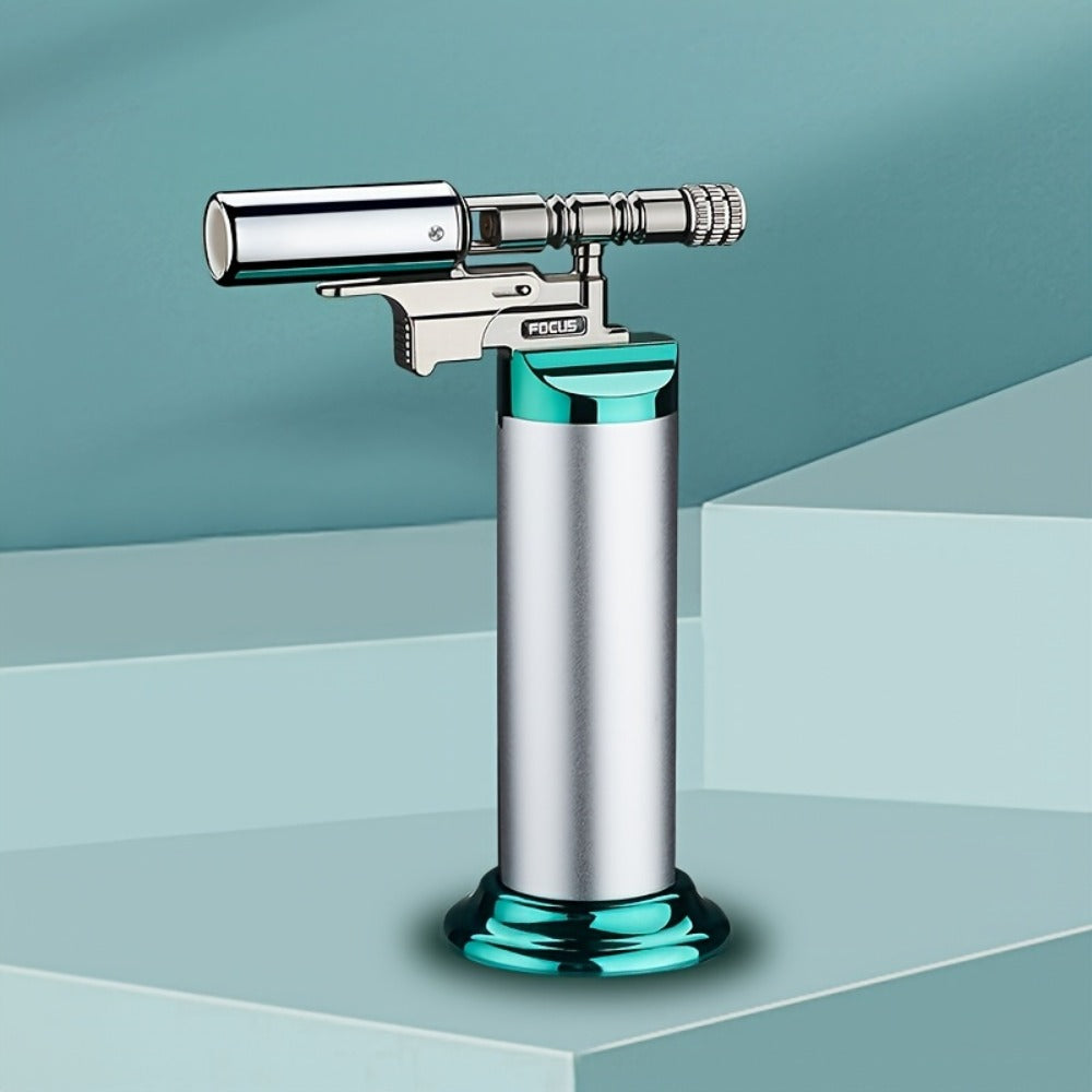 Culinary Stand Torch Lighter with Wide Stable Base, Horizontal Torch Head and Four Finishes
