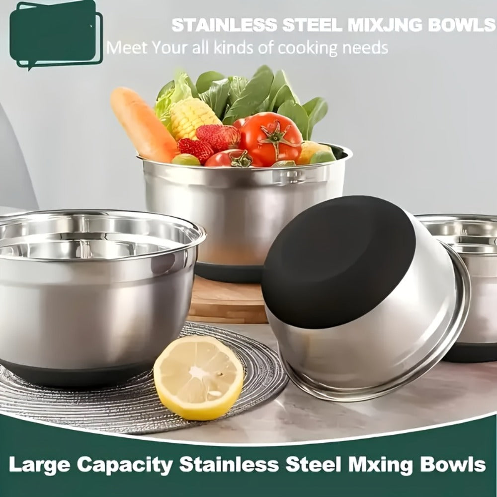 Stainless Steel Mixing Bowls with Airtight Lids 26pcs Set, 3 Grater Attachments, Bottoms, 7Qt 4Qt 2.5Qt 2Qt 1.5Qt 1Qt
