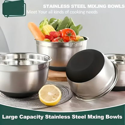 Stainless Steel Mixing Bowls with Airtight Lids 26pcs Set, 3 Grater Attachments, Bottoms, 7Qt 4Qt 2.5Qt 2Qt 1.5Qt 1Qt
