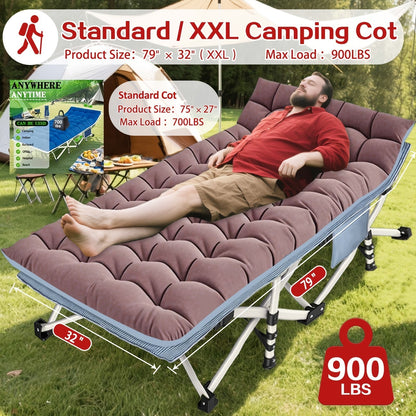 Padded Folding Camping Cot in Standard or XXL Sizes with Blue, Purple, Brown and Two-Pack Options