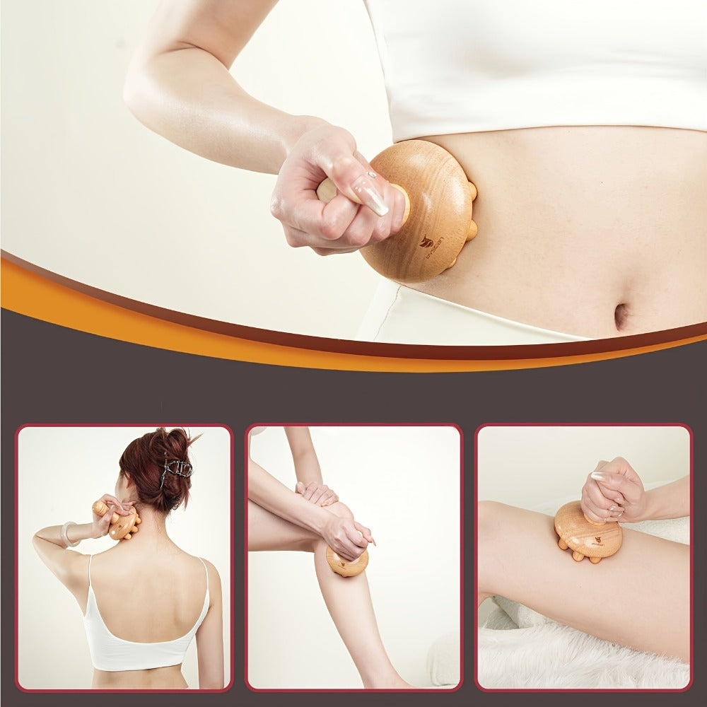 Wooden Mushroom Massager for Anti-Cellulite & Lymphatic Drainage, Ergonomic Hand-Held Wood Body Massage Tool