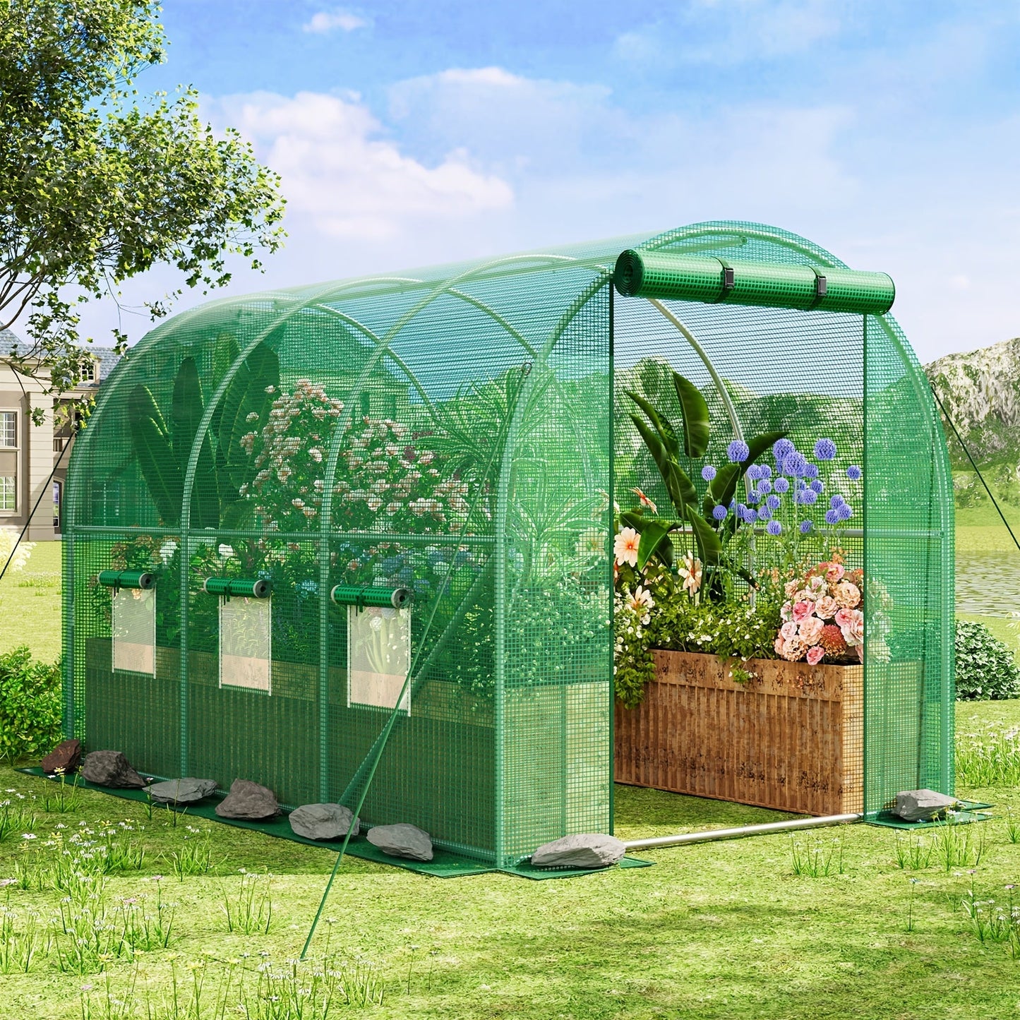 Outdoor Walk-In Greenhouse 10x6.6x6.6 FT – Dual Zippered Screen Doors, 6 Screen Windows & Reinforced Frame