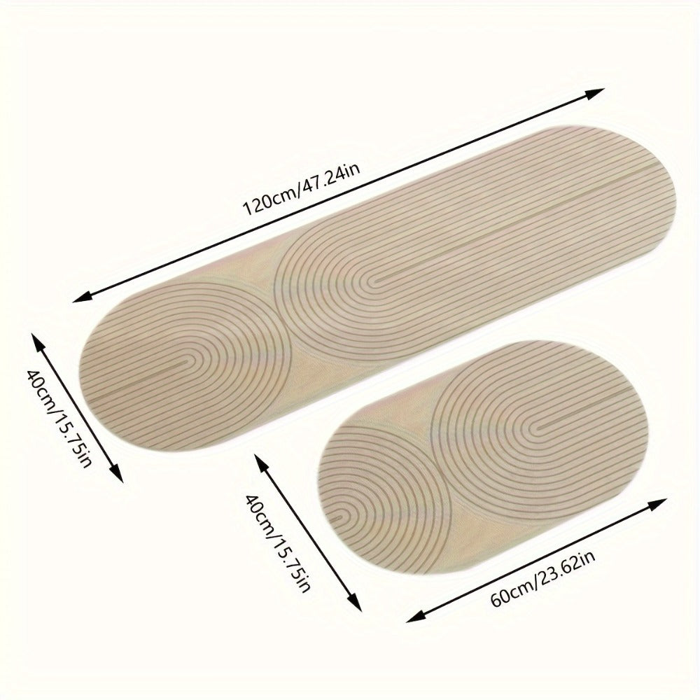 Kitchen Mat, Striped Polyester Runner in Beige or Gray with 40x60cm and 40x120cm Sizes and Printed Care Steps