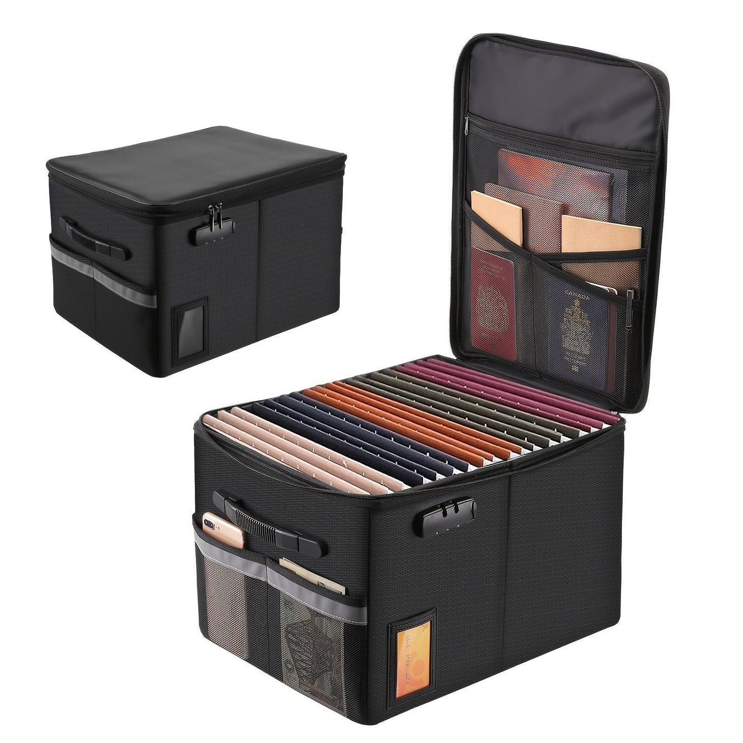Fireproof File Box with Combination Lock - Collapsible Fireproof Document Organizer Filing for Entryways, Bedrooms and Living Spaces