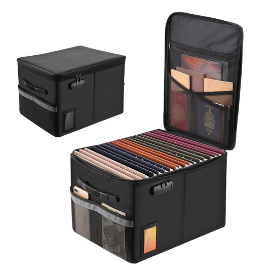 Fireproof File Box with Combination Lock - Collapsible Fireproof Document Organizer Filing for Entryways, Bedrooms and Living Spaces