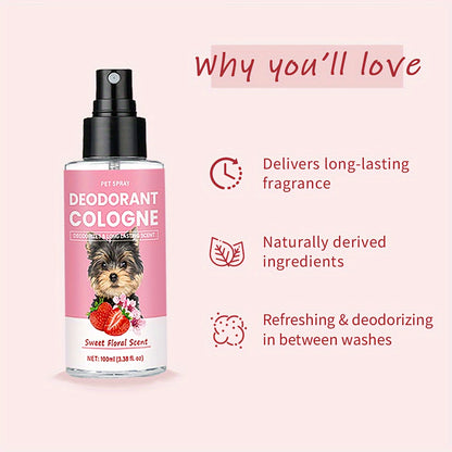 Dog Cologne Deodorant Spray – Floral Sweet Scent with Vanilla, Raspberry & White Peony | All Breed Pet Perfume, Long-Lasting Odor Control