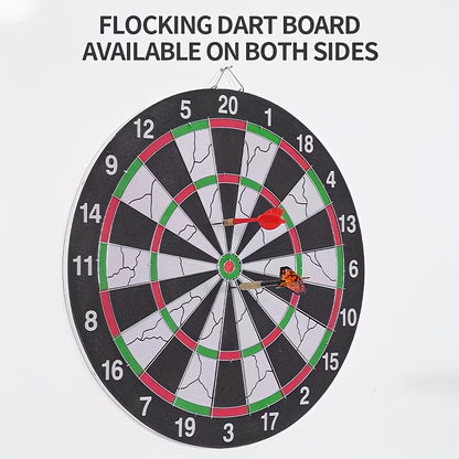 17-Inch Double-Sided Flocked Dartboard Set with Six Steel-Tip Darts, Hanging Hook and Two Target Designs