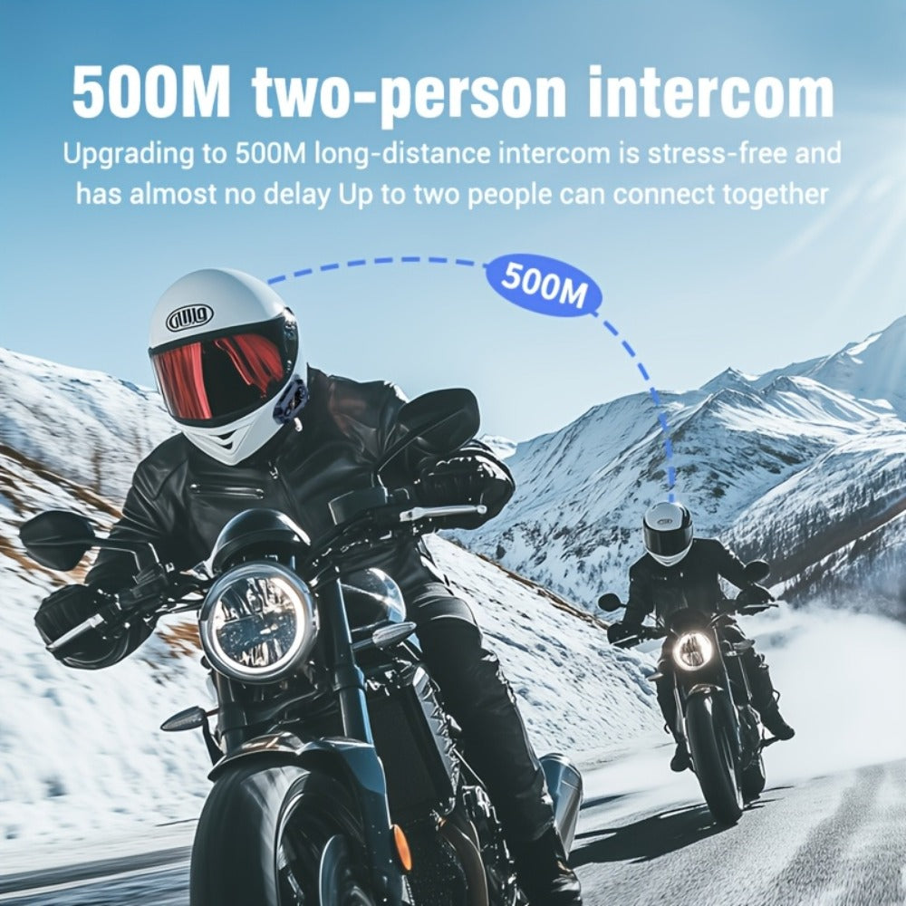 Motorcycle Helmet Bluetooth Intercom Headset 500M Range Bluetooth 5.3 LED Display Noise Cancelling Voice Control FM Radio Music Sharing